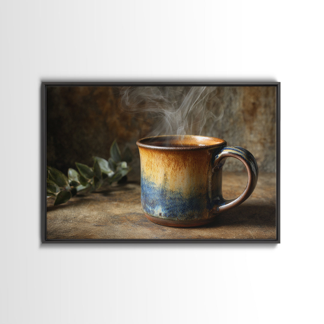 Espresso Cup with Rising Steam and Warm Canvas Print, Coffee Shop Art, Modern Decor, Cafe Decor, Fine Art, Cafe, Wall Decor, CSA-3x2-29