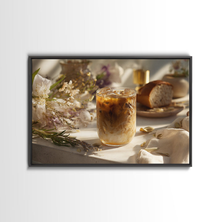 Iced Coffee Glass Framed Canvas Print, Coffee Shop Art, Contemporary Art, Cafe Decor, Cafe, Printable Art, Farmhouse Decor, CSA-3x2-39