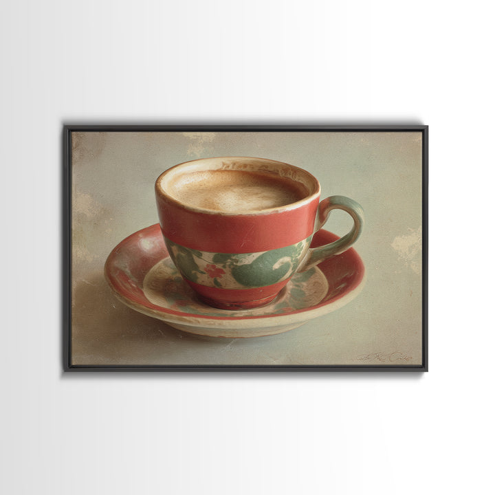 Retro Cafe Poster Coffee Cup Graphic Framed Canvas Print, Coffee Shop Art, Digital Wall Art, Cafe Decor, Fine Art, Cafe, CSA-3x2-59
