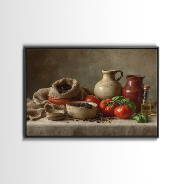 Coffee Beans and Burlap Sack Still Life Framed Canvas Print, Coffee Shop Art, Dark Academia Decor, Cafe Decor, Fine Art, Cafe, CSA-3x2-6