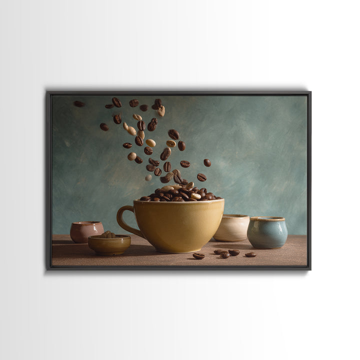 Roasted Beans Falling Through Dark Space Canvas Print, Coffee Shop Art, Contemporary Art, Cafe Decor, Fine Art, Cafe, CSA-3x2-72