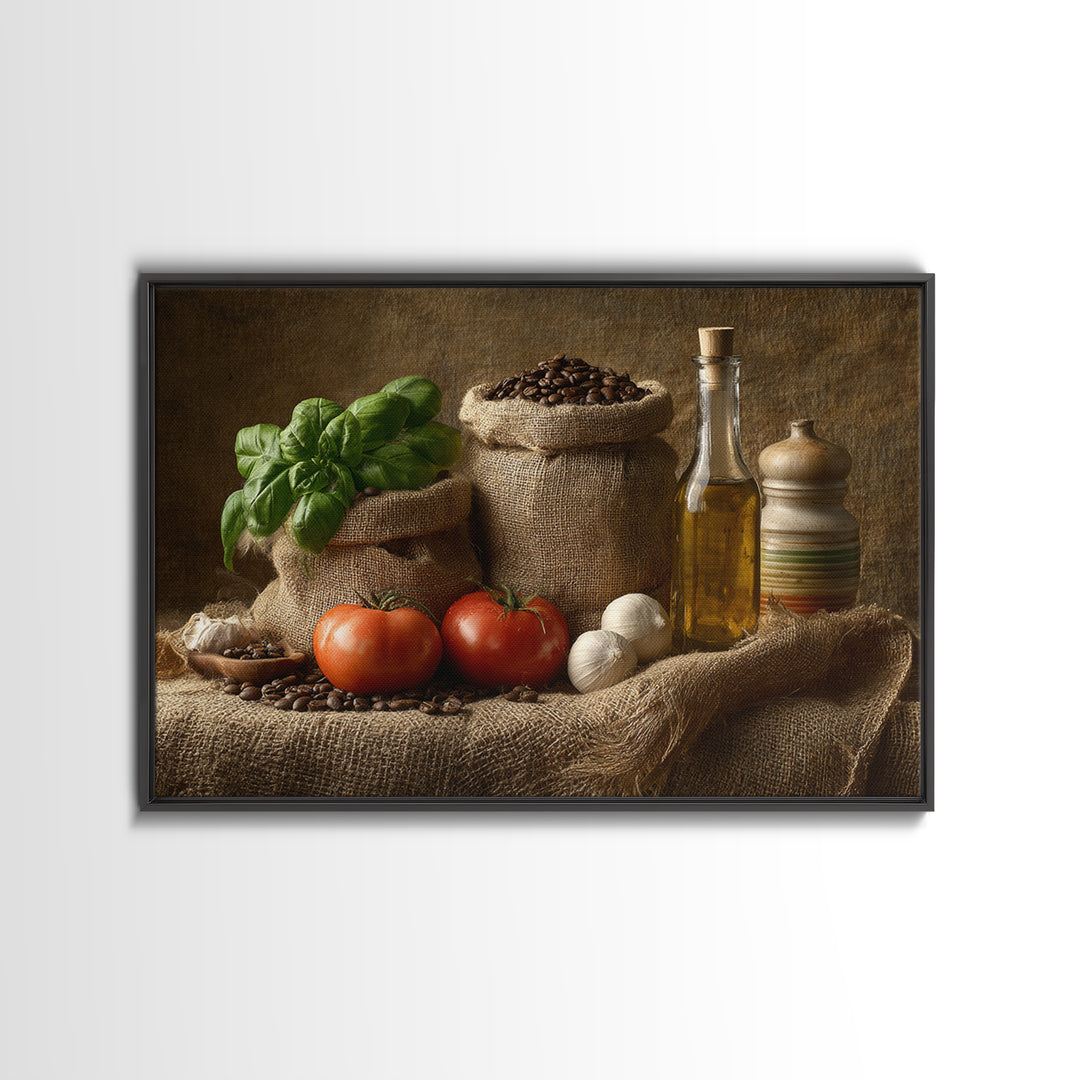 Coffee Beans and Burlap Sack Still Life Framed Canvas Print, Coffee Shop Art, Food Art, Cafe Decor, Fine Art, Cafe, CSA-3x2-78
