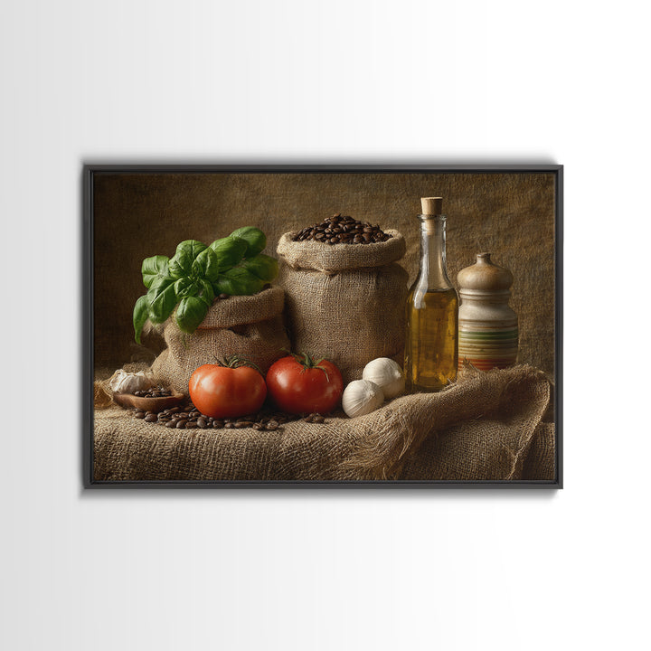 Coffee Beans and Burlap Sack Still Life Framed Canvas Print, Coffee Shop Art, Food Art, Cafe Decor, Fine Art, Cafe, CSA-3x2-78