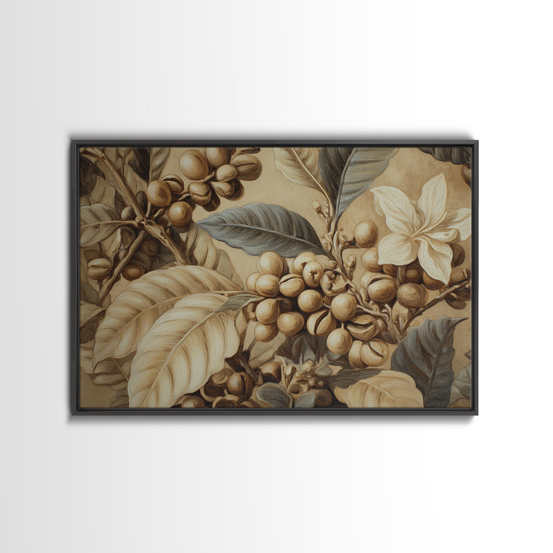 Coffee Bean Pattern Framed Canvas Print, Coffee Shop Art, Kitchen Gift, Cafe Decor, Oil Painting, Cafe, Coffee Art, Food Art, CSA-3x2-91
