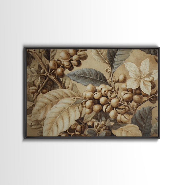 Coffee Bean Pattern Framed Canvas Print, Coffee Shop Art, Kitchen Gift, Cafe Decor, Oil Painting, Cafe, Coffee Art, Food Art, CSA-3x2-91