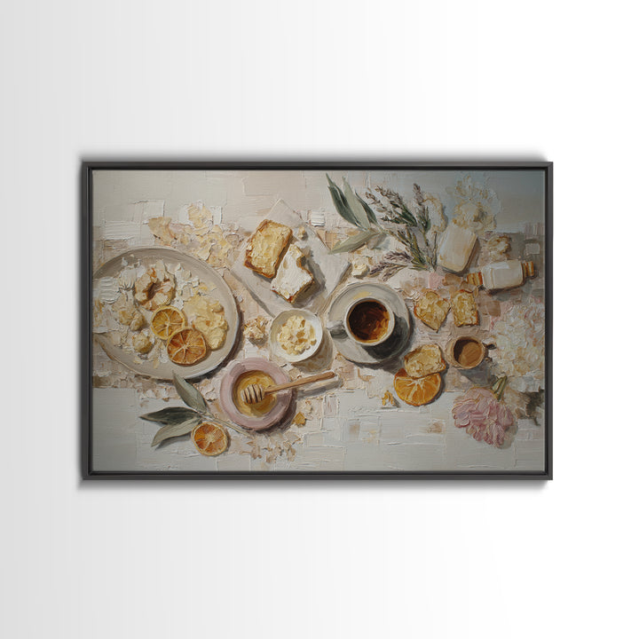 Sunlit Pastry and Coffee Arrangement Framed Canvas Print, Coffee Shop Art, Gothic Home Decor, Cafe Decor, Fine Art, Cafe, CSA-3x2-95