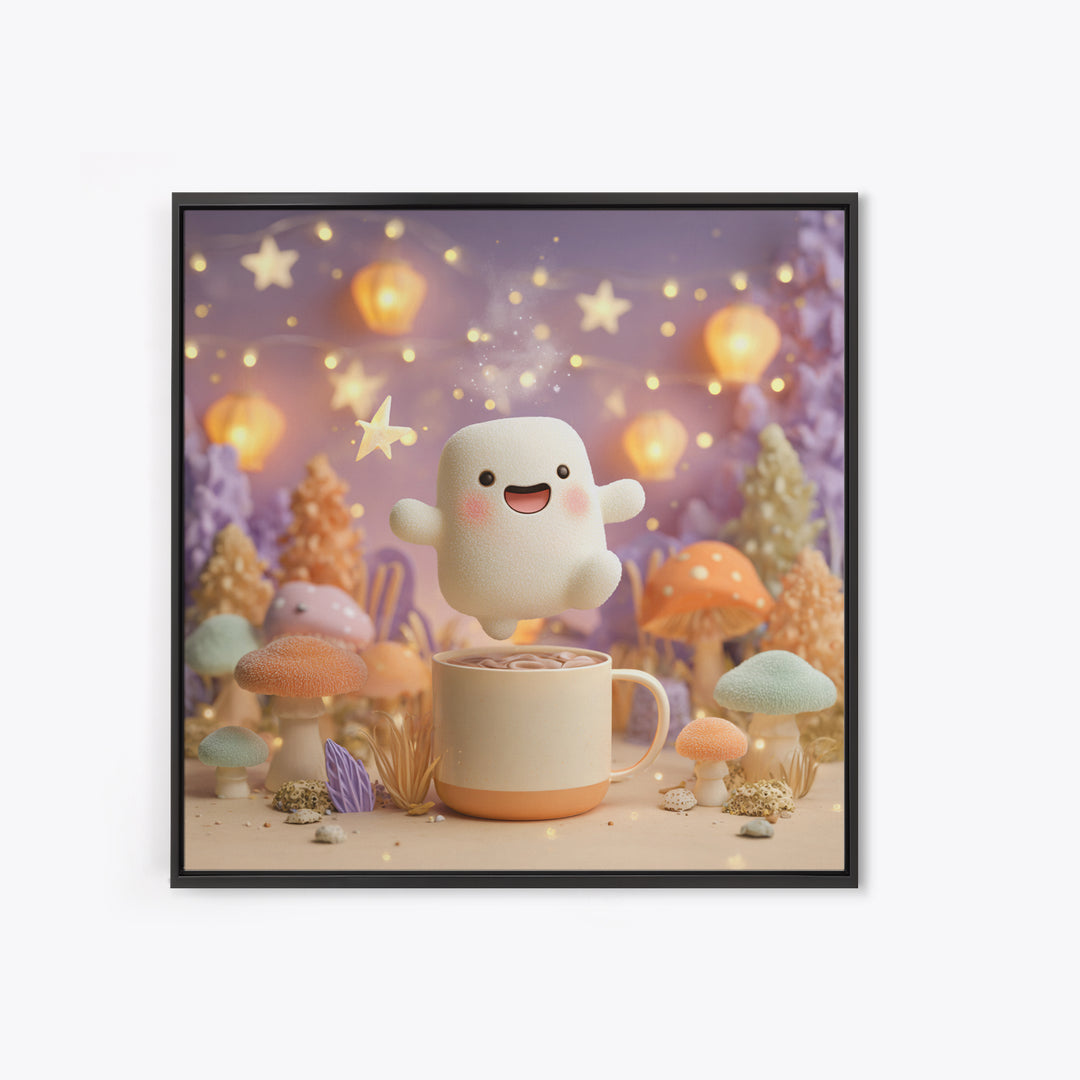 The Marshmallow Ghost, Cute Halloween Wall Art, Square Wall Art, Framed Canvas Print, Halloween Kids Decor, Whimsical Wall Art