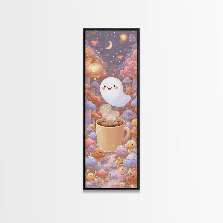 The Marshmallow Ghost, Cute Spooky Wall Art, Tall Narrow Wall Art, Framed Canvas Print, Halloween Kids Decor, Whimsical Wall Art