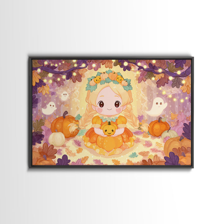 The Pumpkin Princess, Whimsical Halloween Art, Landscape Wall Art, Canvas Print, Halloween Kids Decor, Whimsical Wall Art, Horror Wall Art