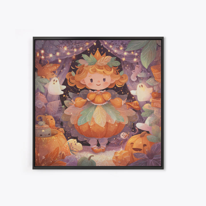 The Pumpkin Princess, Storybook Halloween Art, Square Wall Art, Canvas Print, Halloween Kids Decor, Whimsical Wall Art