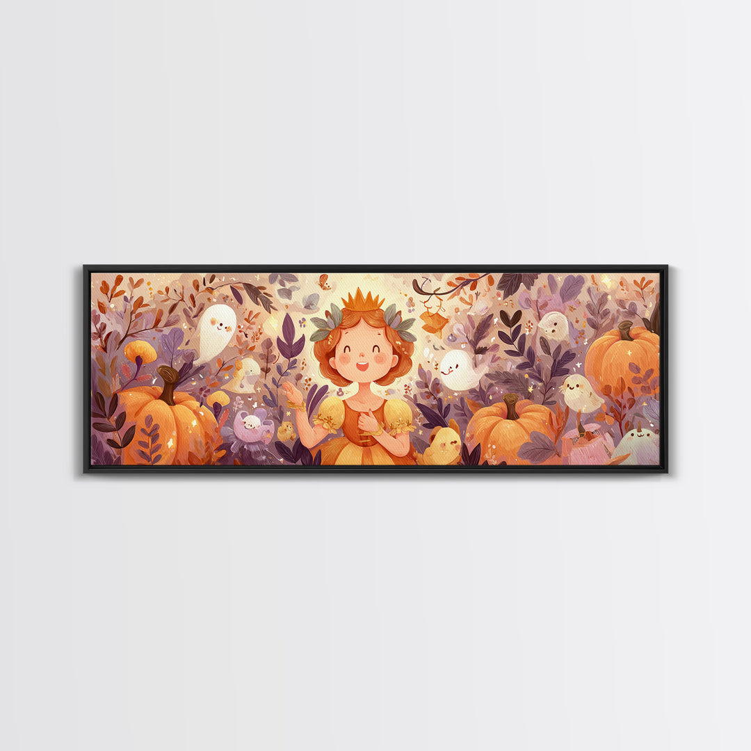 The Pumpkin Princess, Cute Spooky Wall Art, Extra Wide Wall Art, Canvas Print, Halloween Kids Decor, Whimsical Wall Art, Halloween Decor