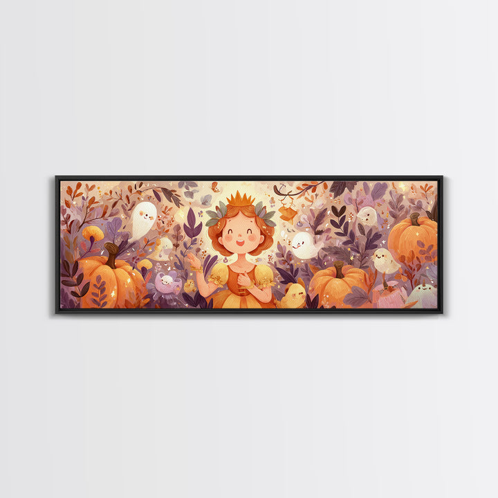The Pumpkin Princess, Cute Spooky Wall Art, Extra Wide Wall Art, Canvas Print, Halloween Kids Decor, Whimsical Wall Art, Halloween Decor