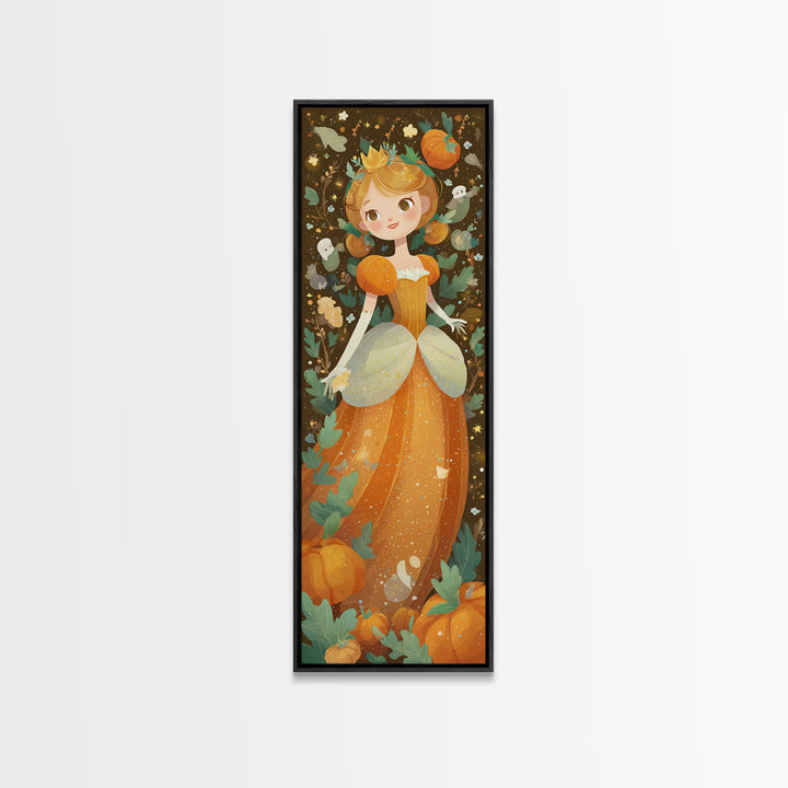 The Pumpkin Princess, Kids Halloween Decor, Tall Narrow Wall Art, Framed Canvas Print, Halloween Kids Decor, Whimsical Wall Art
