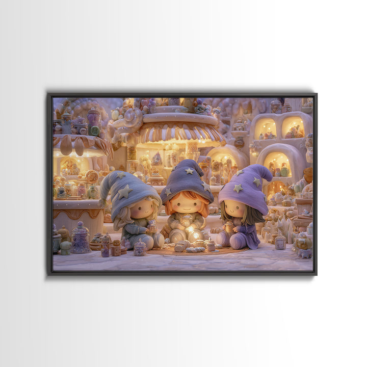The Little Star Witch, Whimsical Halloween Art, Landscape Wall Art, Framed Canvas Print, Halloween Kids Decor, Whimsical Wall Art