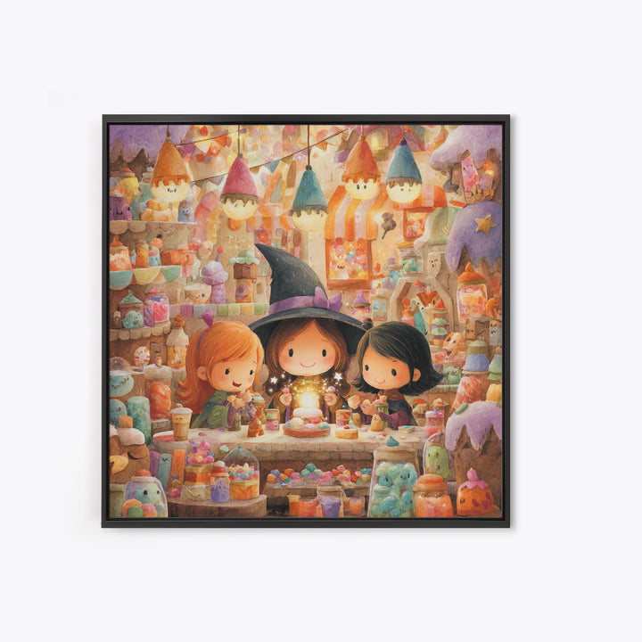 The Little Star Witch, Kids Halloween Decor, Square Wall Art, Canvas Print, Halloween Kids Decor, Whimsical Wall Art, Spooky Wall Decor
