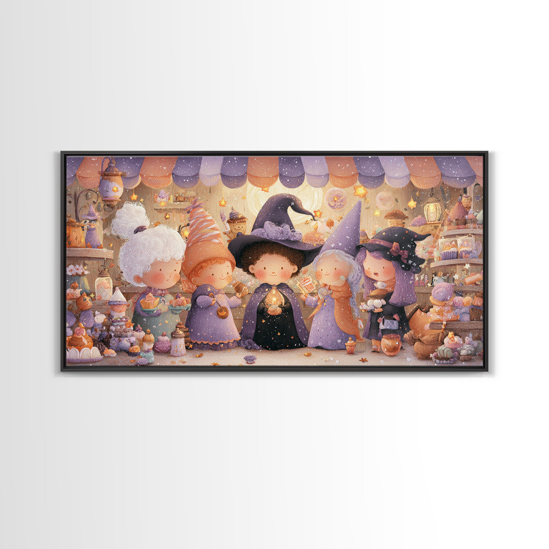 The Little Star Witch, Kids Halloween Decor, Wide Panoramic Art, Canvas Print, Halloween Kids Decor, Whimsical Wall Art, Horror Wall Art