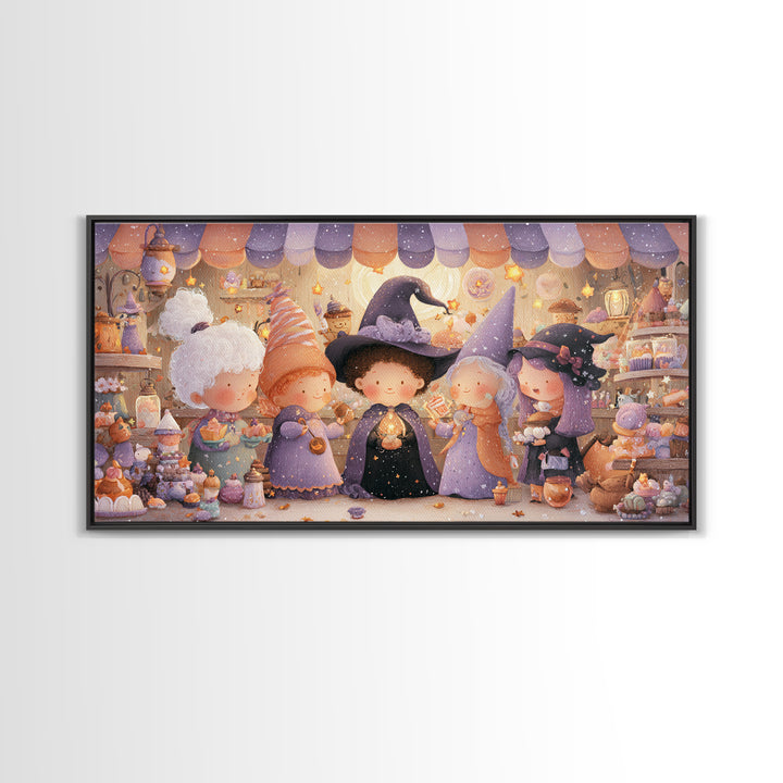 The Little Star Witch, Kids Halloween Decor, Wide Panoramic Art, Canvas Print, Halloween Kids Decor, Whimsical Wall Art, Horror Wall Art