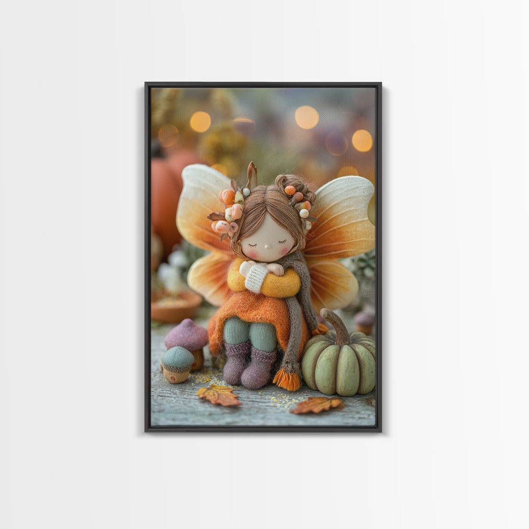 The Candy Corn Fairy, Storybook Halloween Art, Vertical Wall Art, Framed Canvas Print, Halloween Kids Decor, Whimsical Wall Art
