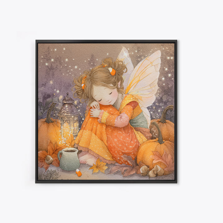 The Candy Corn Fairy, Kids Halloween Decor, Square Wall Art, Framed Canvas Print, Halloween Kids Decor, Whimsical Wall Art