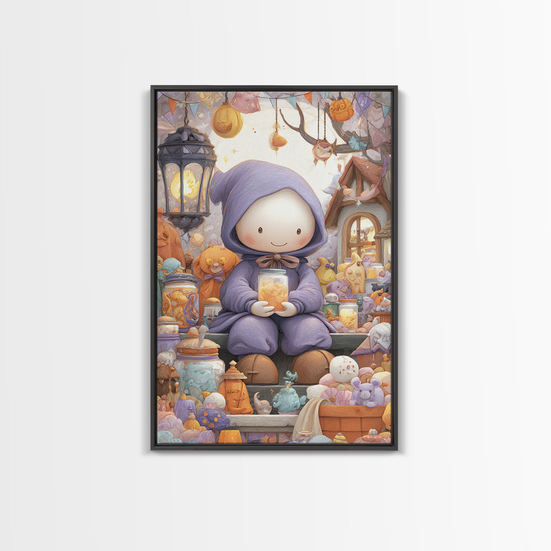 The Moonbeam Wizard, Kids Halloween Decor, Vertical Wall Art, Canvas Print, Halloween Kids Decor, Whimsical Wall Art, Halloween Wall Art