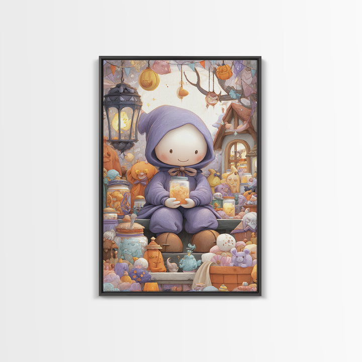 The Moonbeam Wizard, Kids Halloween Decor, Vertical Wall Art, Canvas Print, Halloween Kids Decor, Whimsical Wall Art, Halloween Wall Art