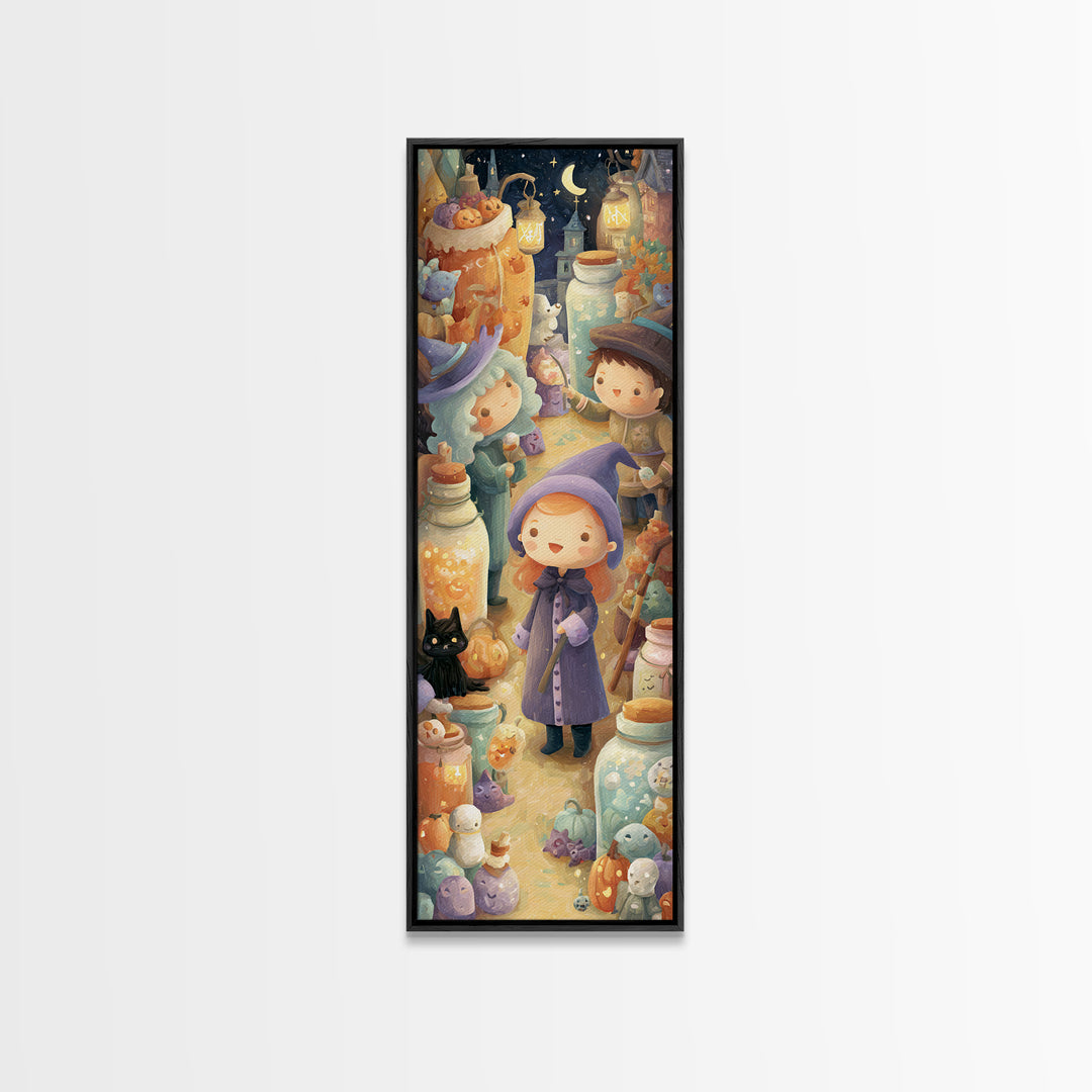 The Moonbeam Wizard, Kids Halloween Decor, Tall Narrow Wall Art, Canvas Print, Halloween Kids Decor, Whimsical Wall Art, Seasonal Home Decor