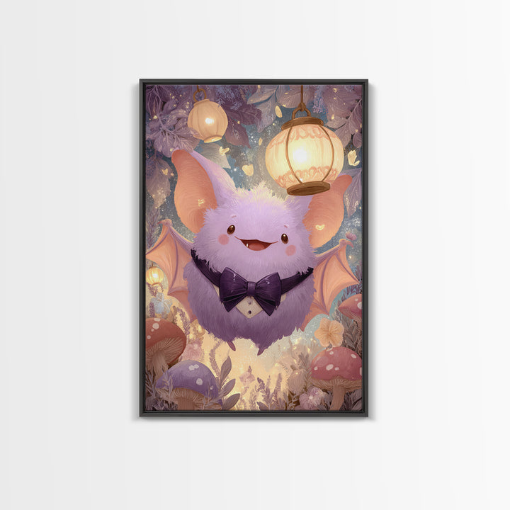 The Bow-Tie Bat, Cute Spooky Wall Art, Vertical Wall Art, Canvas Print, Halloween Kids Decor, Whimsical Wall Art, Seasonal Home Decor
