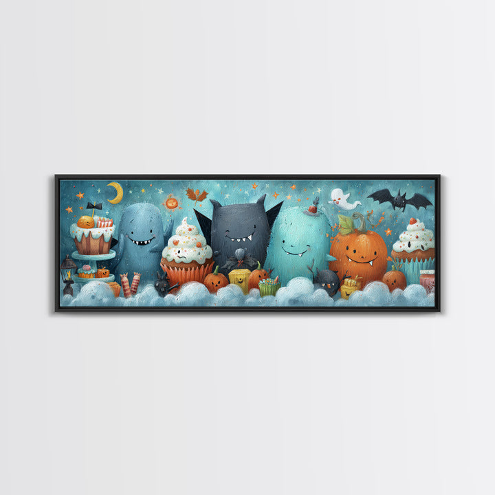 The Cupcake Vampire, Pastel Halloween Art, Extra Wide Wall Art, Canvas Print, Cute Halloween Wall Art