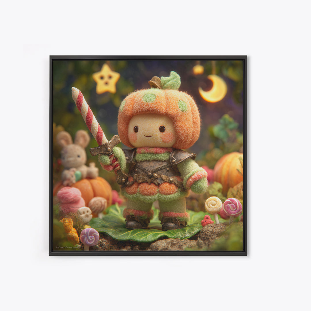 The Pumpkin Knight, Plush Halloween Art, Square Wall Art, Canvas Print, Cute Halloween Wall Art, Halloween Kids Decor