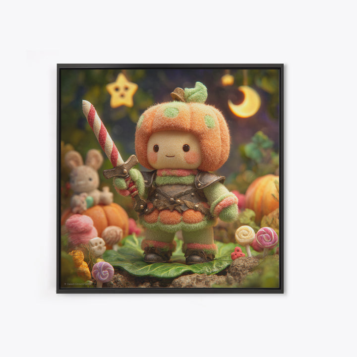The Pumpkin Knight, Plush Halloween Art, Square Wall Art, Canvas Print, Cute Halloween Wall Art, Halloween Kids Decor