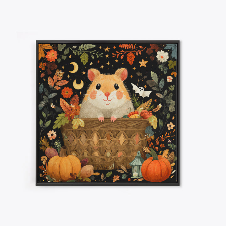 The Pumpkin Hamster, Folk Halloween Art, Square Wall Art, Canvas Print, Cute Halloween Wall Art, Halloween Kids Decor