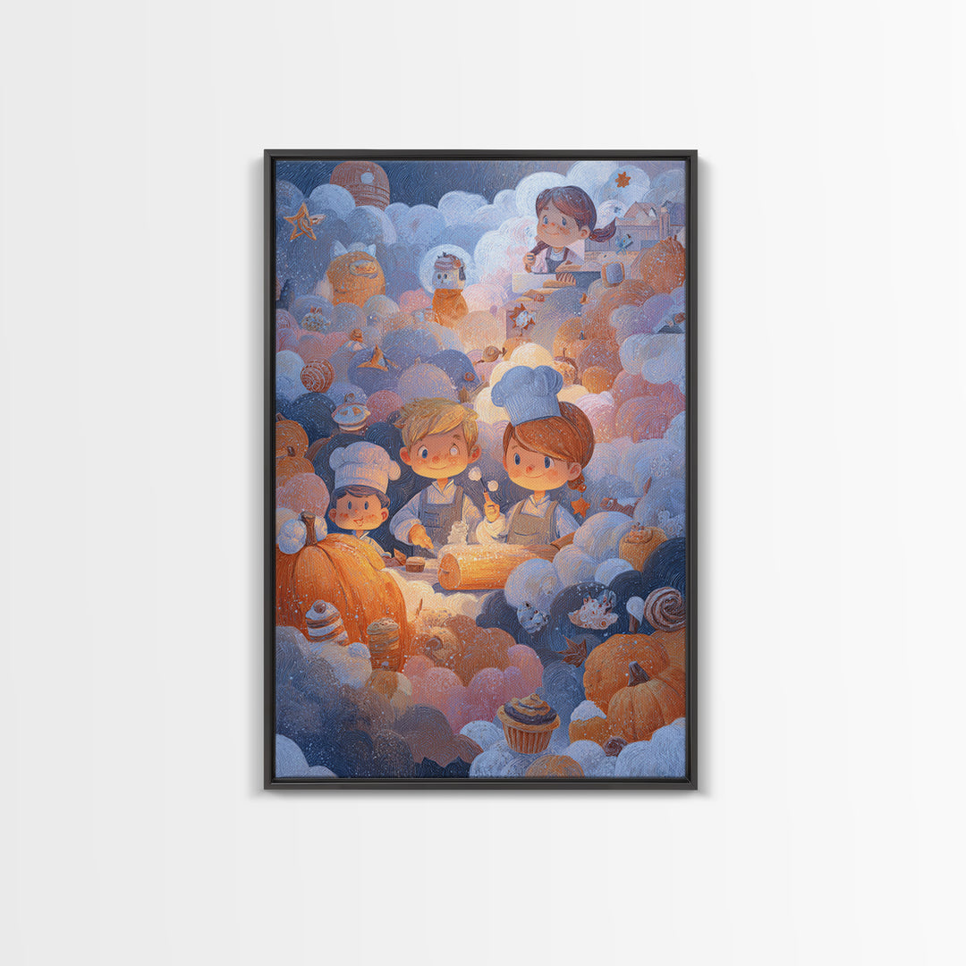 The Pumpkin Bakery, Pastel Halloween Art, Vertical Wall Art, Canvas Print, Cute Halloween Wall Art, Whimsical Nursery Decor