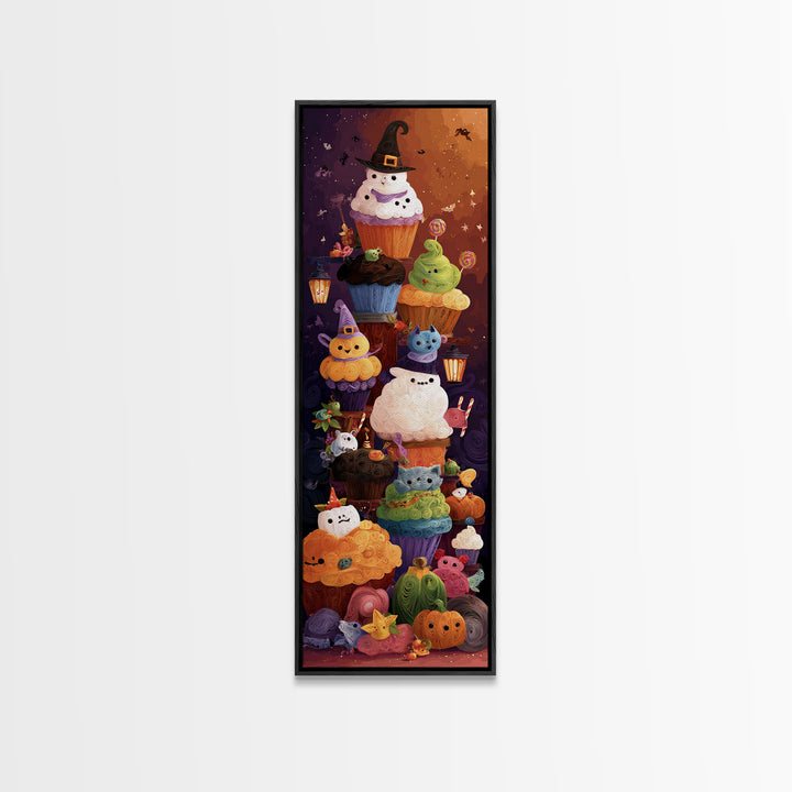 The Cupcake Costume Contest, Quilled Halloween Art, Tall Narrow Wall Art, Framed Canvas Print, Cute Halloween Wall Art