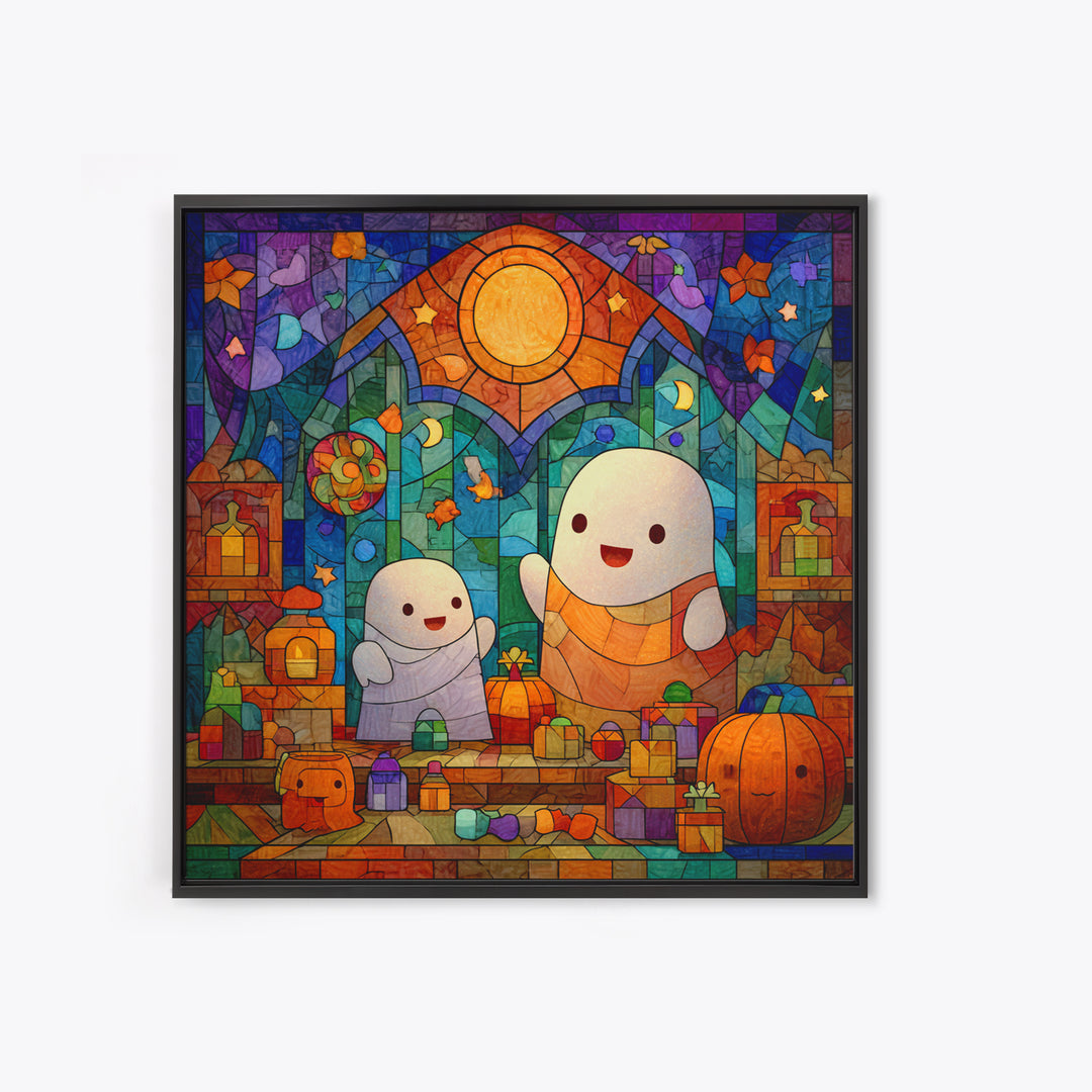 The Ghost Daycare, Stained Glass Halloween, Square Wall Art, Canvas Print, Cute Halloween Wall Art, Halloween Kids Decor