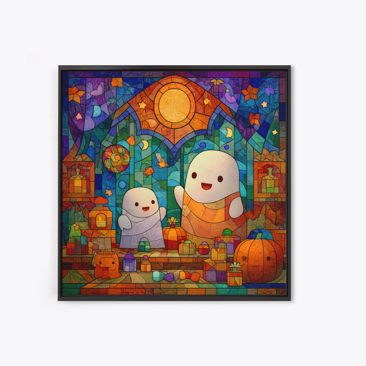 The Ghost Daycare, Stained Glass Halloween, Square Wall Art, Canvas Print, Cute Halloween Wall Art, Halloween Kids Decor