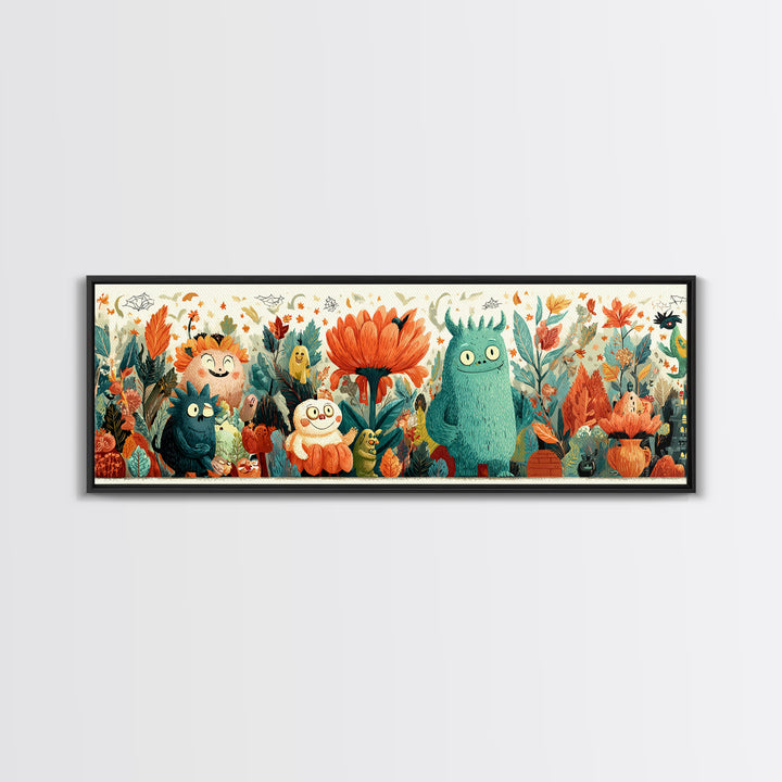 The Monster Flower Shop, Retro Halloween Art, Extra Wide Wall Art, Canvas Print, Cute Halloween Wall Art