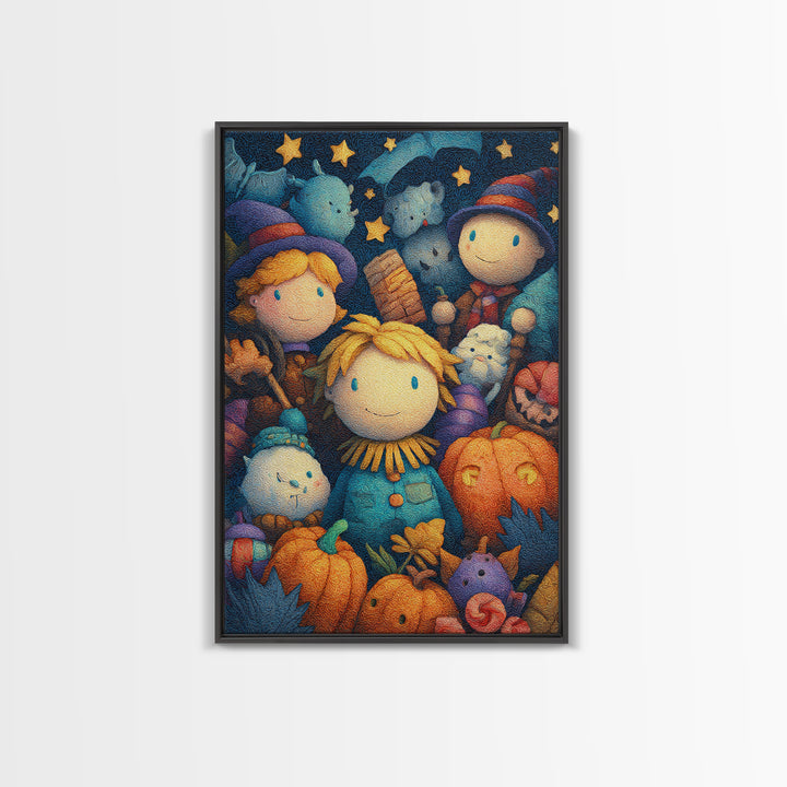 The Starry Cornfield Maze, Plush Halloween Art, Vertical Wall Art, Canvas Print, Cute Halloween Wall Art