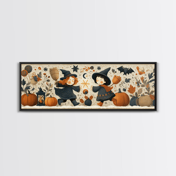 The First Autumn Snowflake, Folk Halloween Art, Extra Wide Wall Art, Canvas Print, Cute Halloween Wall Art