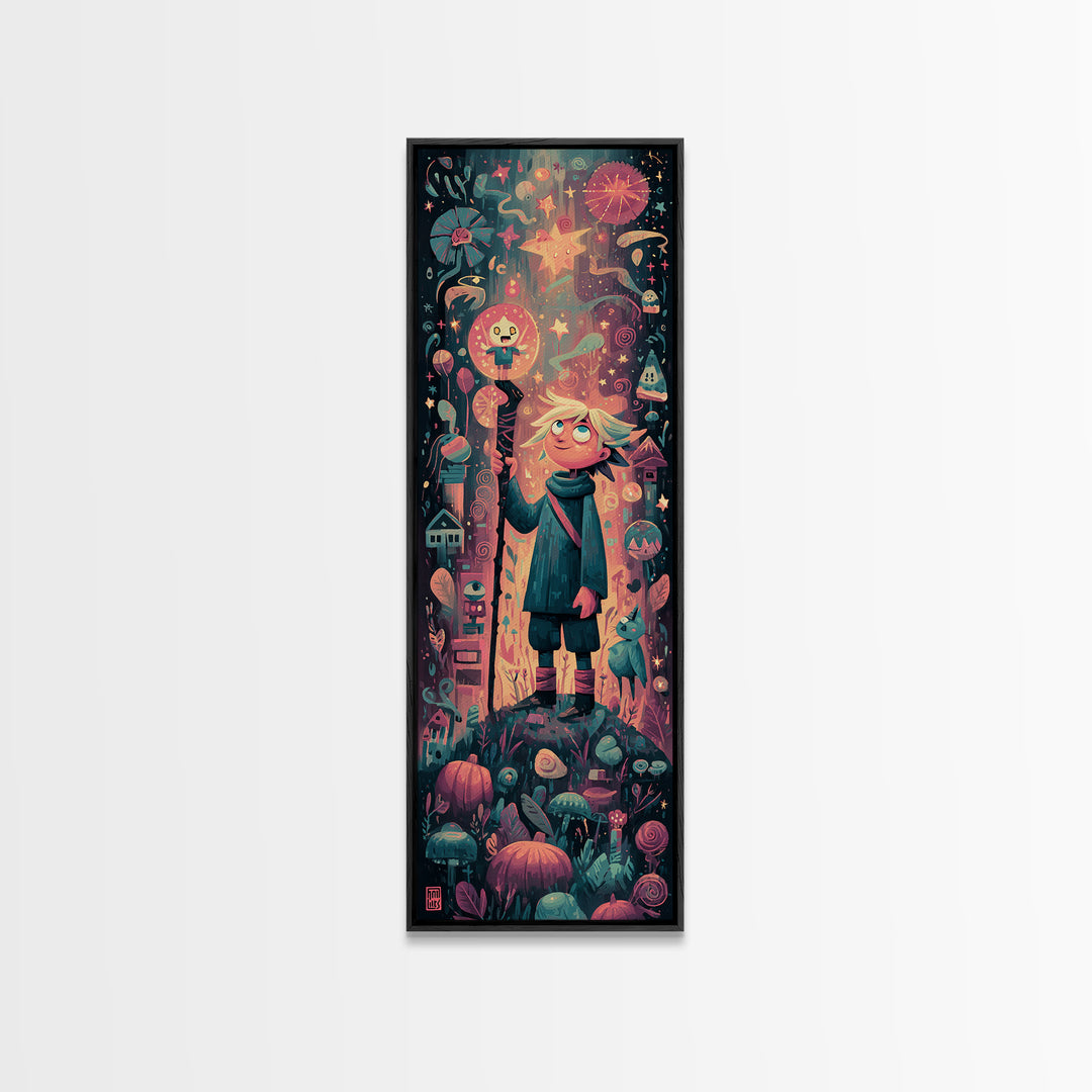 The Star-Seer Of Black Dunwich, Vaporwave Halloween Art, Tall Narrow Wall Art, Framed Canvas Print, Cute Halloween Wall Art