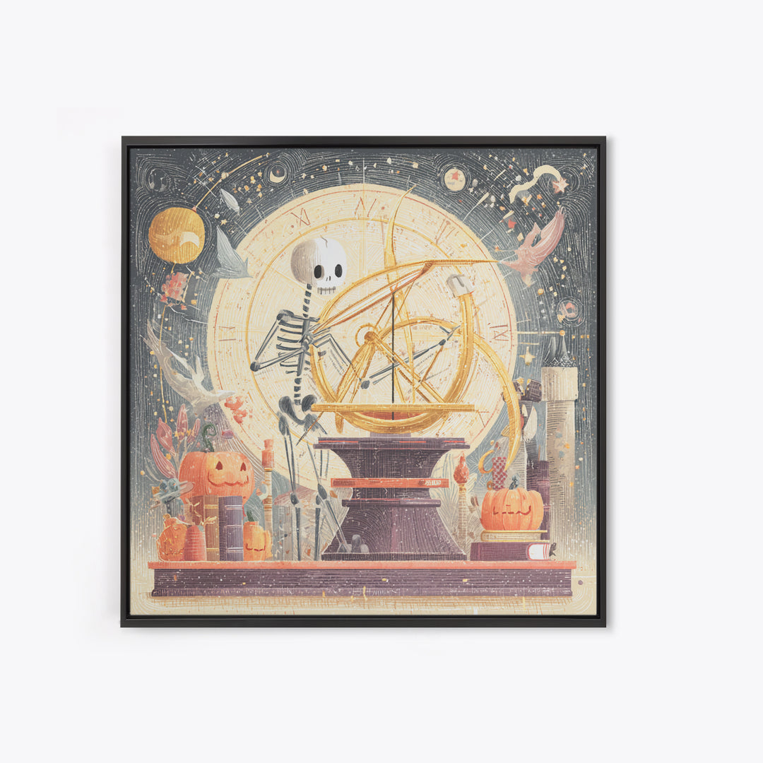 The Astronomer Of The Hollow Sky, Hand Sketch Halloween Art, Square Wall Art, Canvas Print, Cute Halloween Wall Art