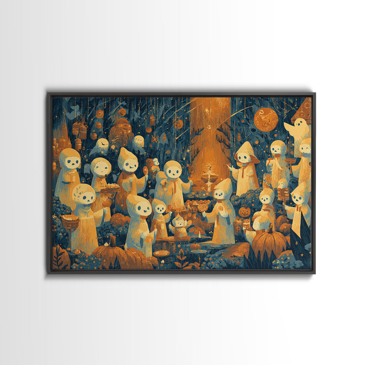The Feast Of The Pale Cult, Screenprint Halloween Art, Landscape Wall Art, Framed Canvas Print, Cute Halloween Wall Art