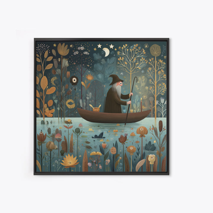 The Ferryman Of The Outer Marsh, Folk Halloween Art, Square Wall Art, Canvas Print, Cute Halloween Wall Art