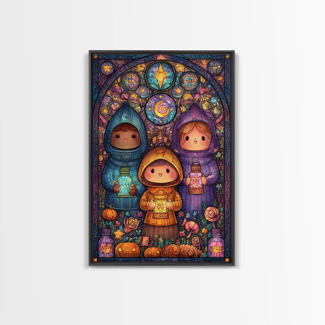 The Lantern Market Beyond The Veil, Stained Glass Halloween, Vertical Wall Art, Canvas Print, Cute Halloween Wall Art
