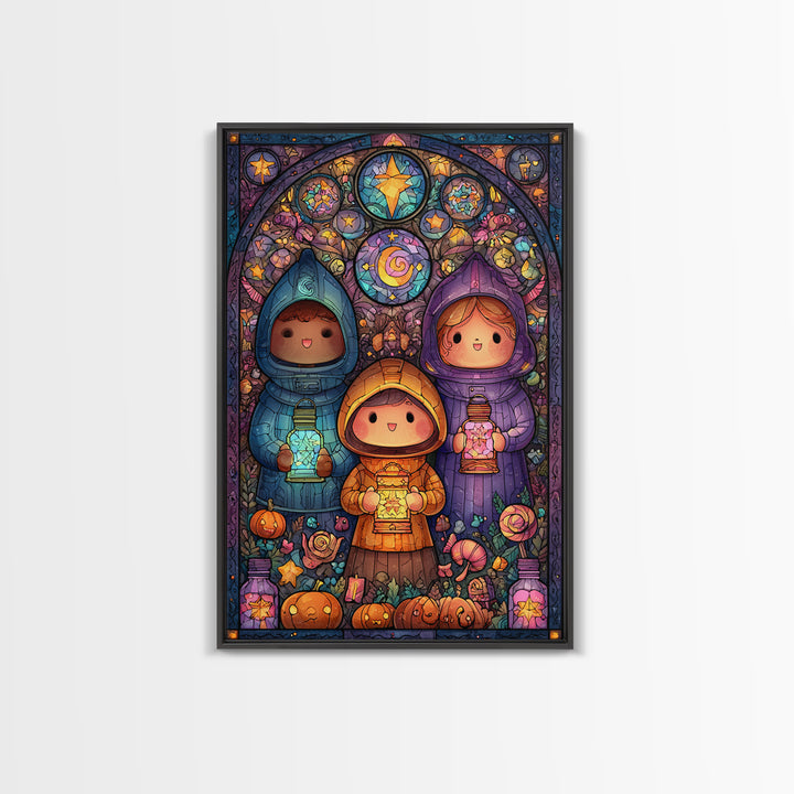 The Lantern Market Beyond The Veil, Stained Glass Halloween, Vertical Wall Art, Canvas Print, Cute Halloween Wall Art