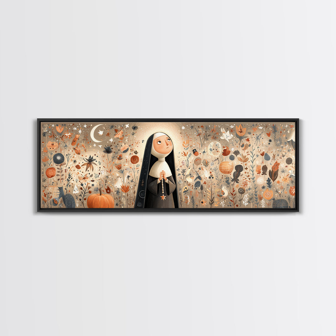 The Nun Of The Endless Constellation, Hand Sketch Halloween Art, Extra Wide Wall Art, Canvas Print, Cute Halloween Wall Art