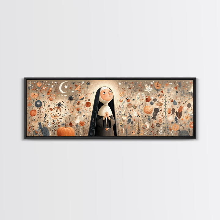 The Nun Of The Endless Constellation, Hand Sketch Halloween Art, Extra Wide Wall Art, Canvas Print, Cute Halloween Wall Art