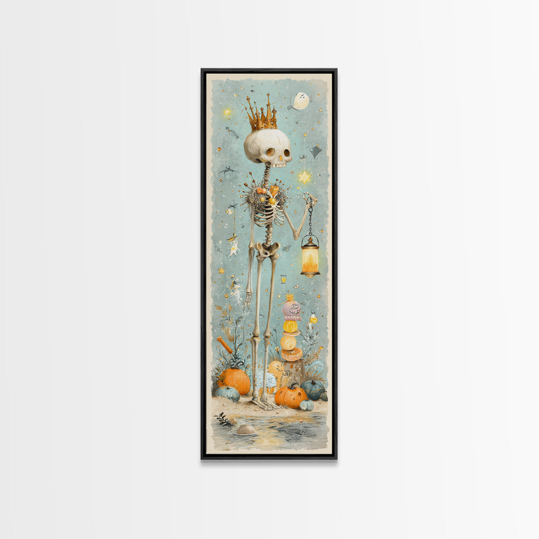 The Salt King Of The Black Shore, Watercolor Halloween Art, Tall Narrow Wall Art, Framed Canvas Print, Cute Halloween Wall Art