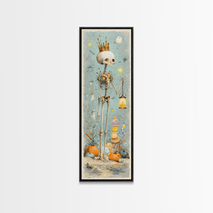The Salt King Of The Black Shore, Watercolor Halloween Art, Tall Narrow Wall Art, Framed Canvas Print, Cute Halloween Wall Art