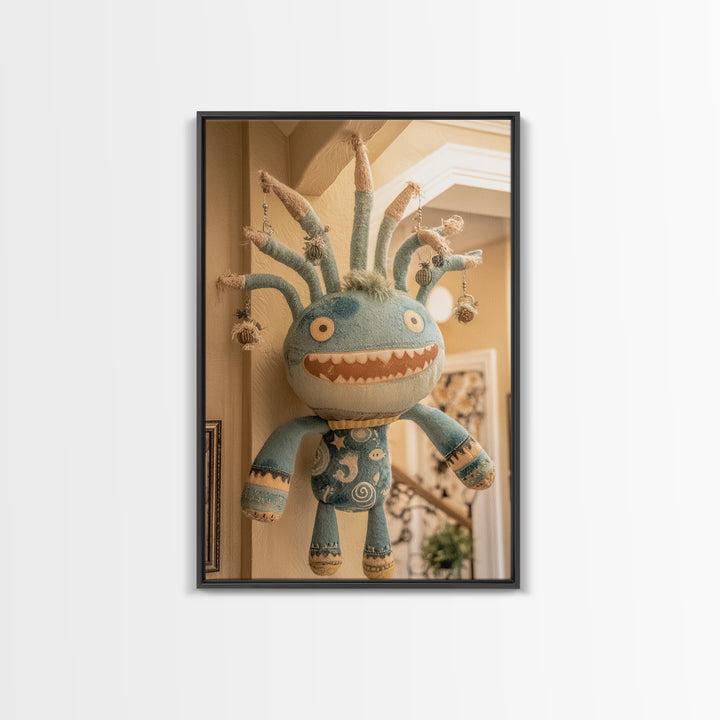 The Mask Of The Crawling God, Plush Halloween Art, Vertical Wall Art, Canvas Print, Cute Halloween Wall Art