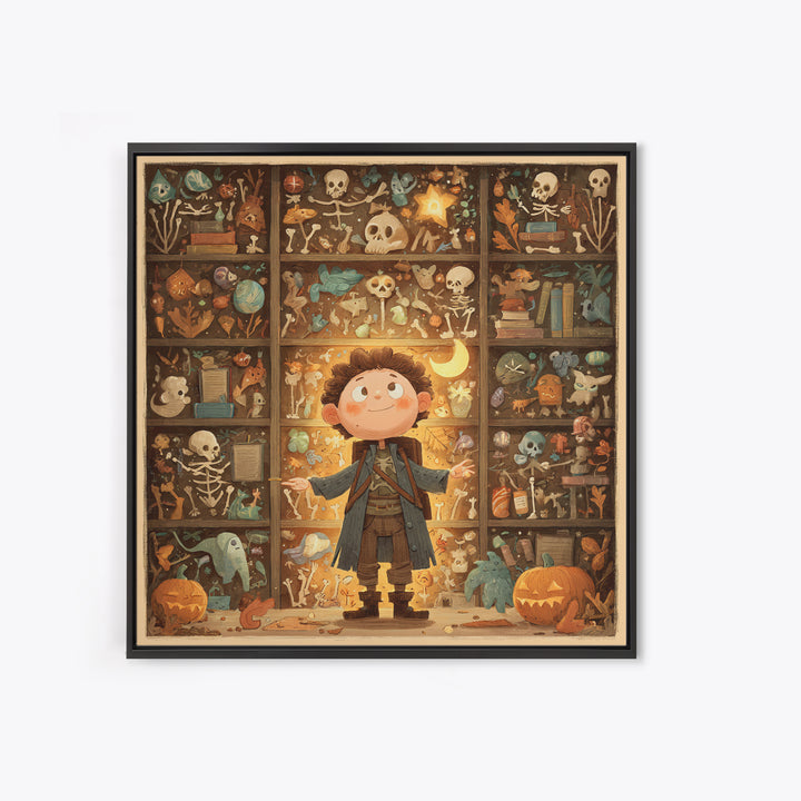 The Archivist Of Dreaming Bones, Retro Halloween Art, Square Wall Art, Canvas Print, Cute Halloween Wall Art
